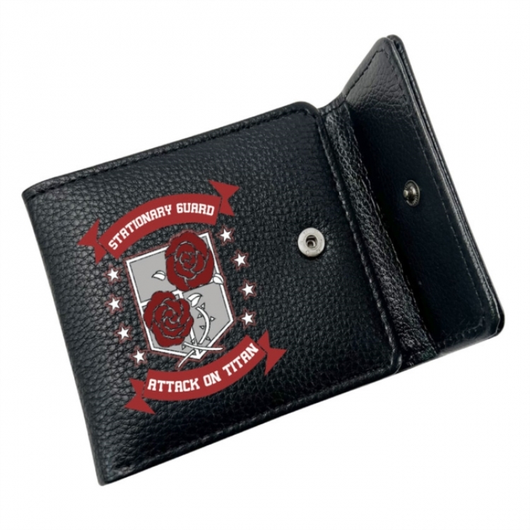 Shingeki no Kyojin Anime Litchi Pattern Hidden Buckle Half Fold Printed Wallet 12X10X2CM