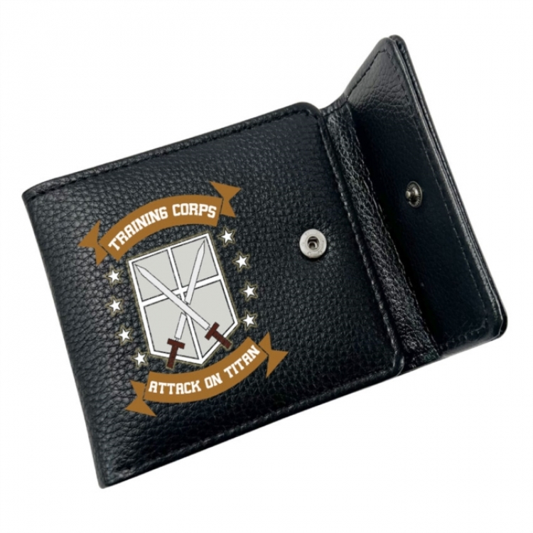 Shingeki no Kyojin Anime Litchi Pattern Hidden Buckle Half Fold Printed Wallet 12X10X2CM