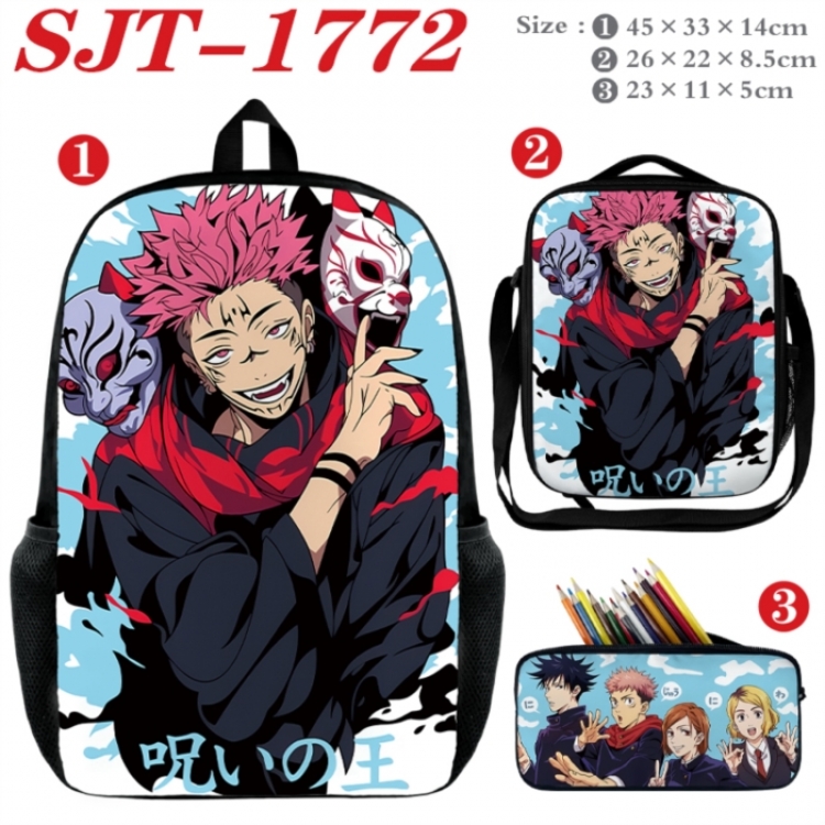 Jujutsu Kaisen Anime nylon canvas backpack pencil case crossbody bag three piece set 45x33x14cm