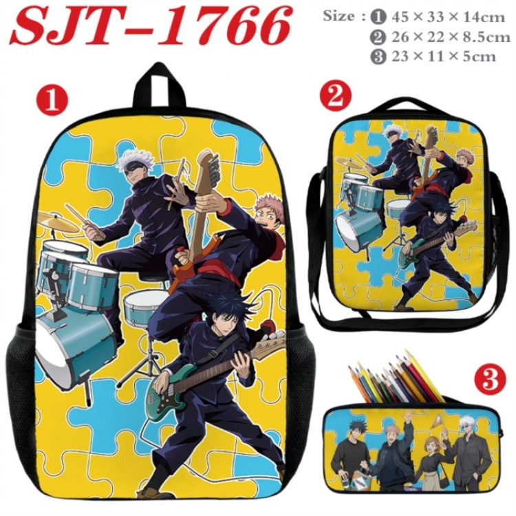 Jujutsu Kaisen Anime nylon canvas backpack pencil case crossbody bag three piece set 45x33x14cm