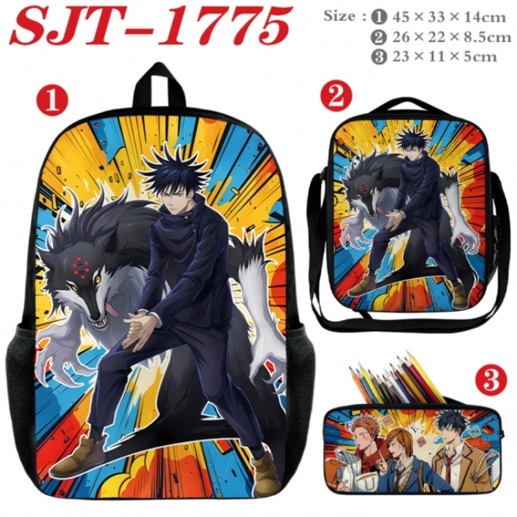 Jujutsu Kaisen Anime nylon canvas backpack pencil case crossbody bag three piece set 45x33x14cm