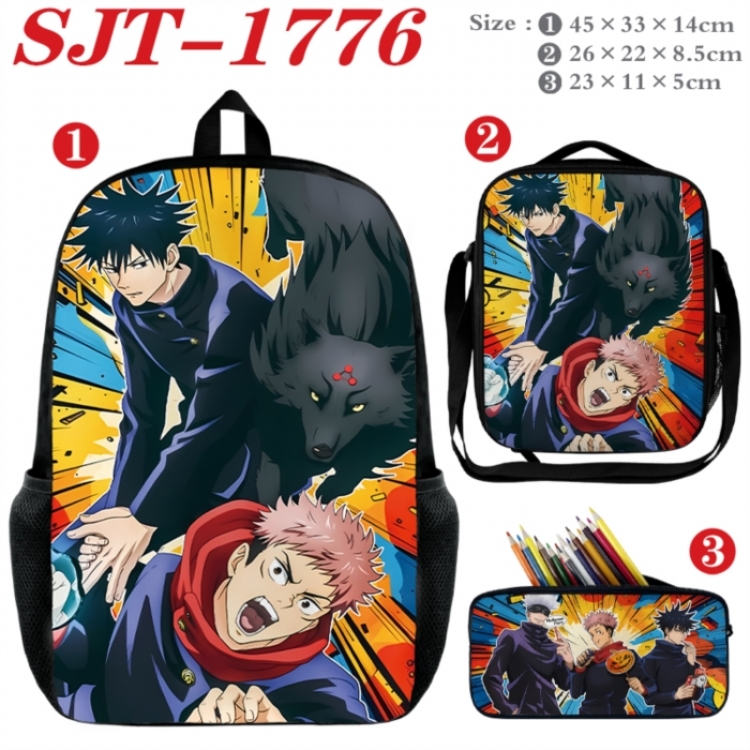 Jujutsu Kaisen Anime nylon canvas backpack pencil case crossbody bag three piece set 45x33x14cm