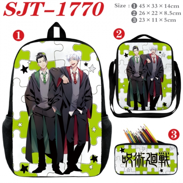 Jujutsu Kaisen Anime nylon canvas backpack pencil case crossbody bag three piece set 45x33x14cm