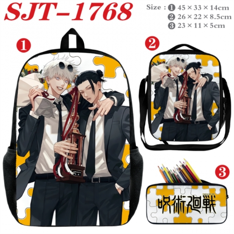 Jujutsu Kaisen Anime nylon canvas backpack pencil case crossbody bag three piece set 45x33x14cm