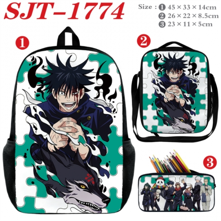 Jujutsu Kaisen Anime nylon canvas backpack pencil case crossbody bag three piece set 45x33x14cm