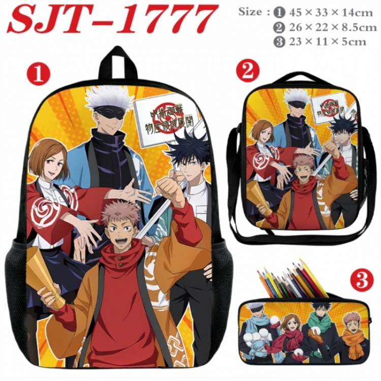 Jujutsu Kaisen Anime nylon canvas backpack pencil case crossbody bag three piece set 45x33x14cm