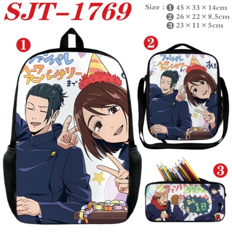 Jujutsu Kaisen Anime nylon canvas backpack pencil case crossbody bag three piece set 45x33x14cm