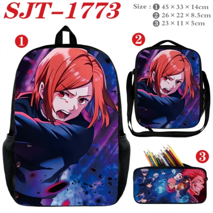 Jujutsu Kaisen Anime nylon canvas backpack pencil case crossbody bag three piece set 45x33x14cm