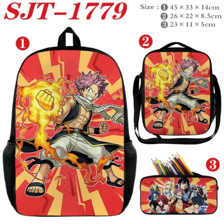 Fairy tail Anime nylon canvas backpack pencil case crossbody bag three piece set 45x33x14cm