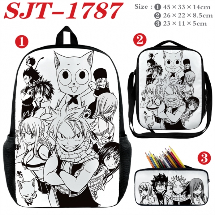 Fairy tail Anime nylon canvas backpack pencil case crossbody bag three piece set 45x33x14cm