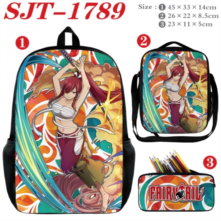 Fairy tail Anime nylon canvas backpack pencil case crossbody bag three piece set 45x33x14cm