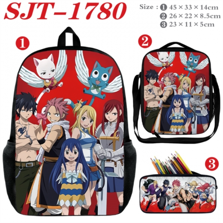 Fairy tail Anime nylon canvas backpack pencil case crossbody bag three piece set 45x33x14cm