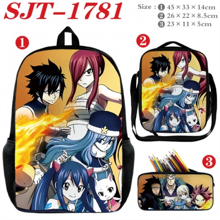 Fairy tail Anime nylon canvas backpack pencil case crossbody bag three piece set 45x33x14cm