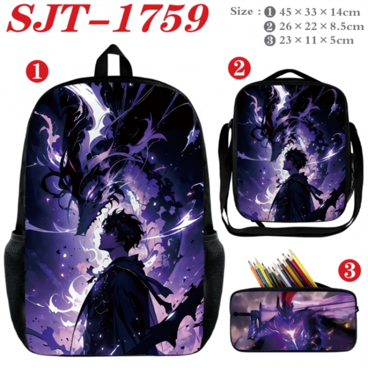 Solo Leveling:Arise Anime nylon canvas backpack pencil case crossbody bag three piece set 45x33x14cm