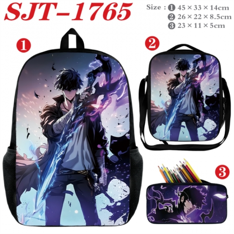 Solo Leveling:Arise Anime nylon canvas backpack pencil case crossbody bag three piece set 45x33x14cm