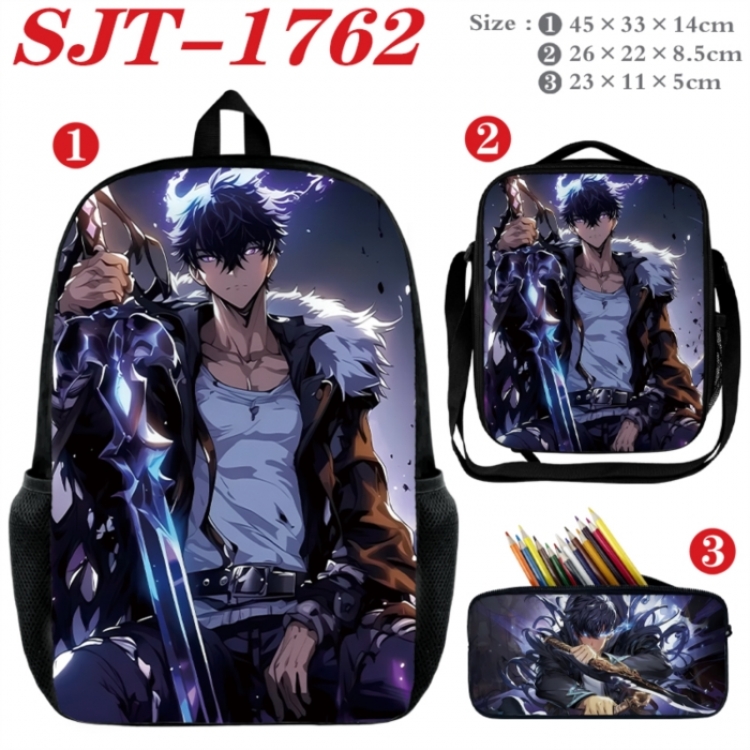 Solo Leveling:Arise Anime nylon canvas backpack pencil case crossbody bag three piece set 45x33x14cm