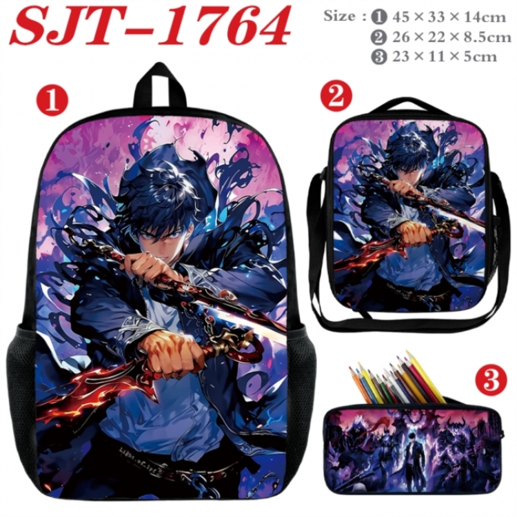 Solo Leveling:Arise Anime nylon canvas backpack pencil case crossbody bag three piece set 45x33x14cm