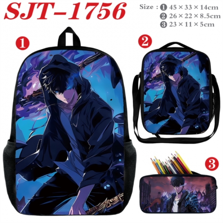 Solo Leveling:Arise Anime nylon canvas backpack pencil case crossbody bag three piece set 45x33x14cm