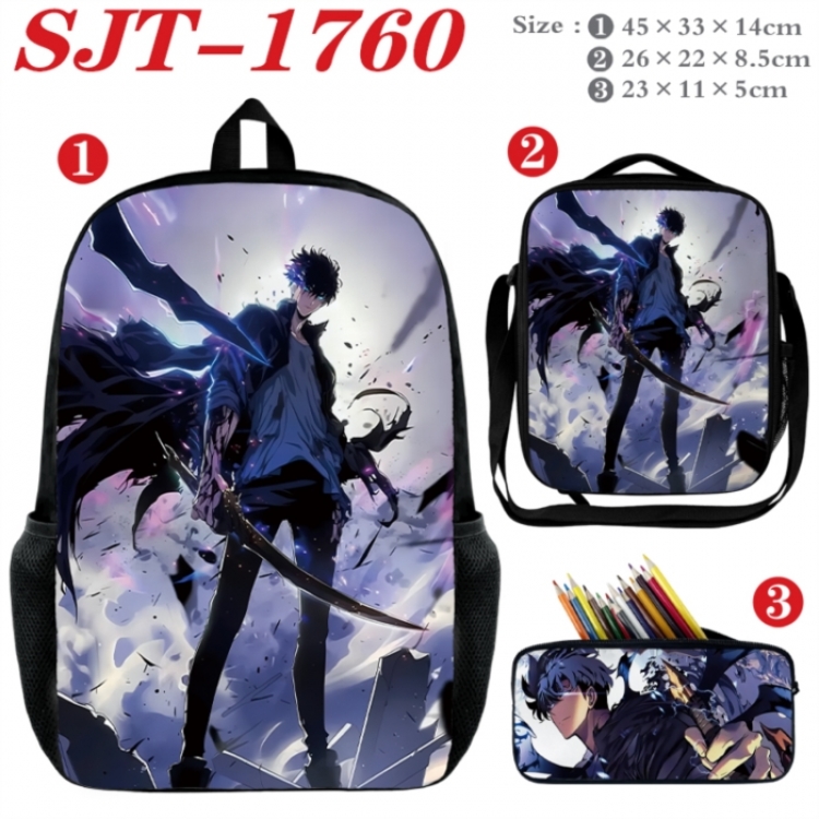 Solo Leveling:Arise Anime nylon canvas backpack pencil case crossbody bag three piece set 45x33x14cm