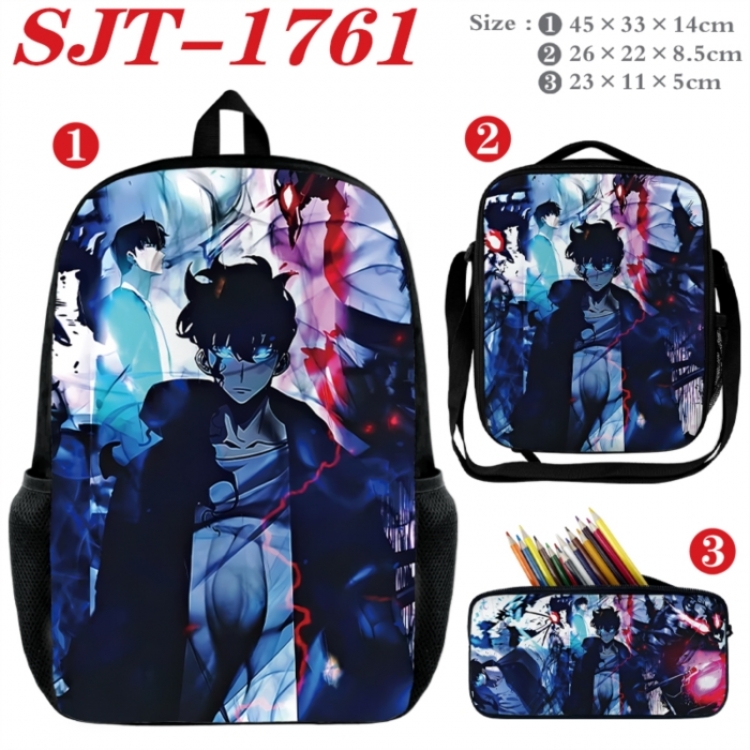 Solo Leveling:Arise Anime nylon canvas backpack pencil case crossbody bag three piece set 45x33x14cm