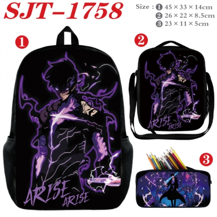 Solo Leveling:Arise Anime nylon canvas backpack pencil case crossbody bag three piece set 45x33x14cm