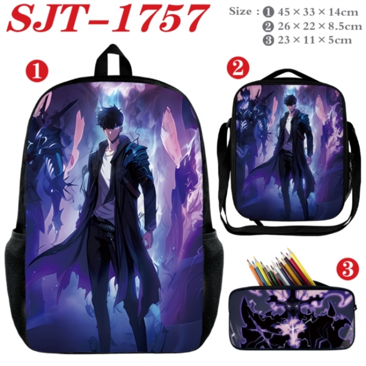 Solo Leveling:Arise Anime nylon canvas backpack pencil case crossbody bag three piece set 45x33x14cm