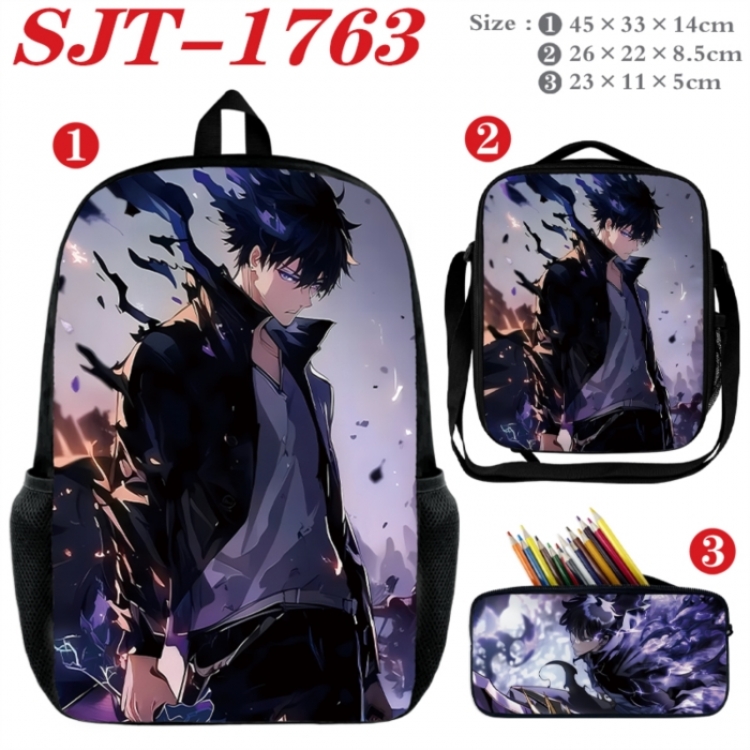 Solo Leveling:Arise Anime nylon canvas backpack pencil case crossbody bag three piece set 45x33x14cm