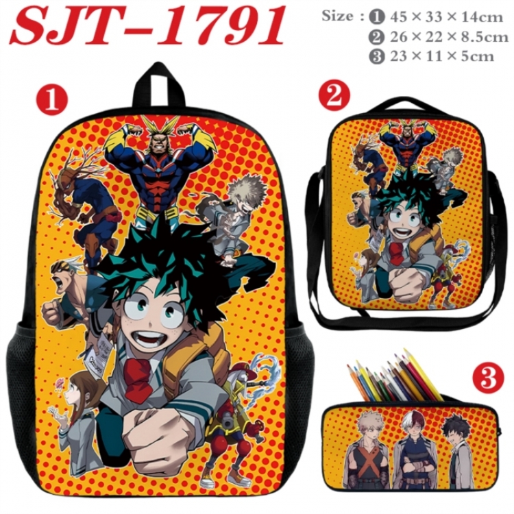 My Hero Academia Anime nylon canvas backpack pencil case crossbody bag three piece set 45x33x14cm