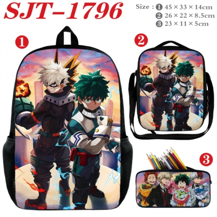My Hero Academia Anime nylon canvas backpack pencil case crossbody bag three piece set 45x33x14cm