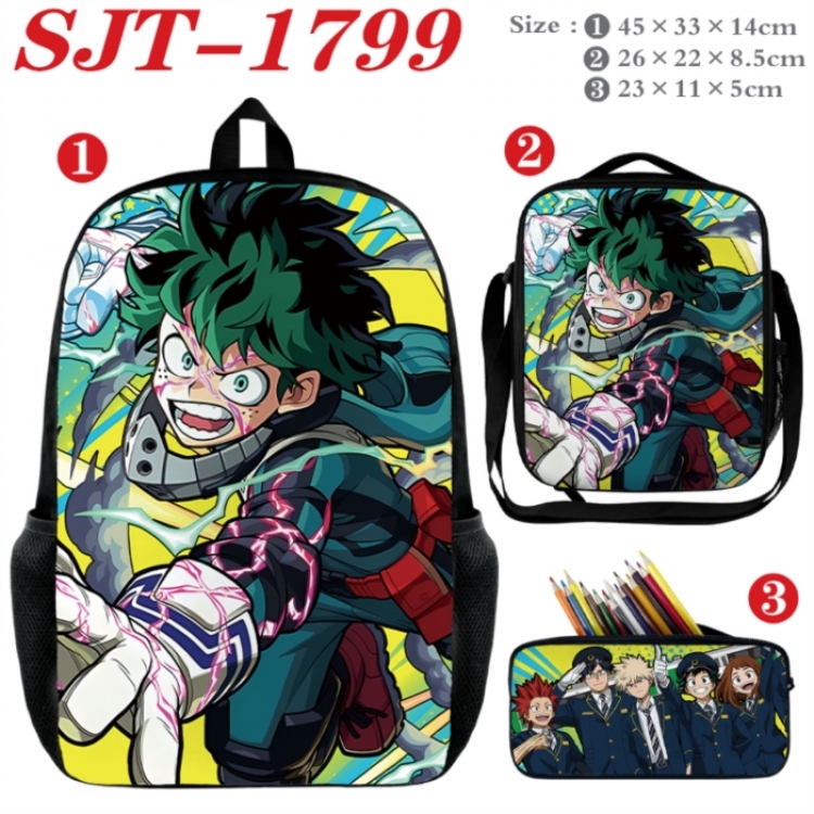 My Hero Academia Anime nylon canvas backpack pencil case crossbody bag three piece set 45x33x14cm