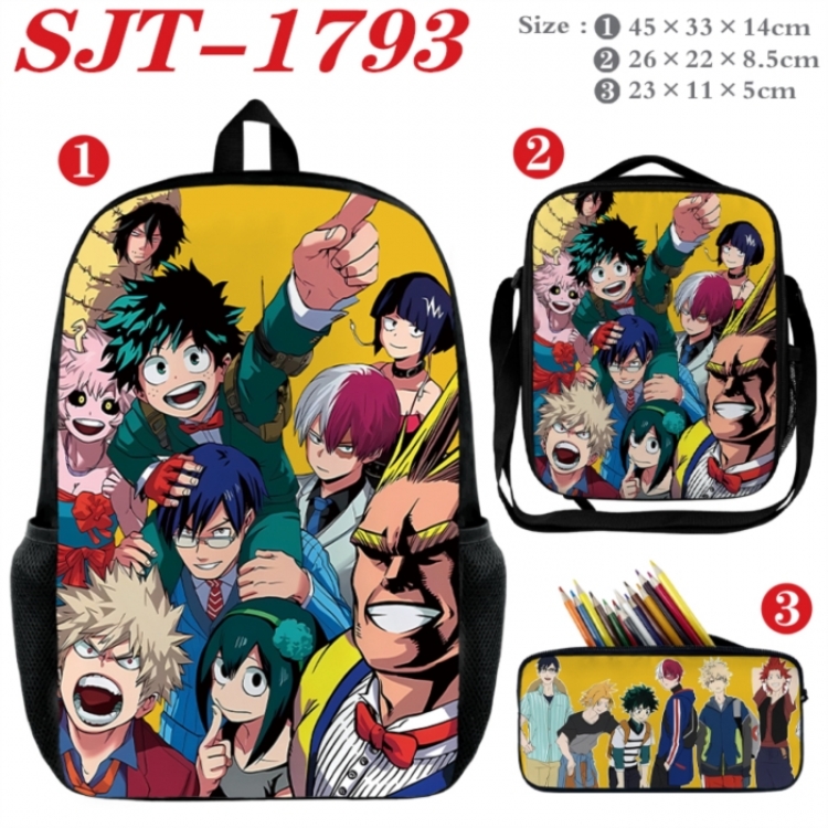 My Hero Academia Anime nylon canvas backpack pencil case crossbody bag three piece set 45x33x14cm