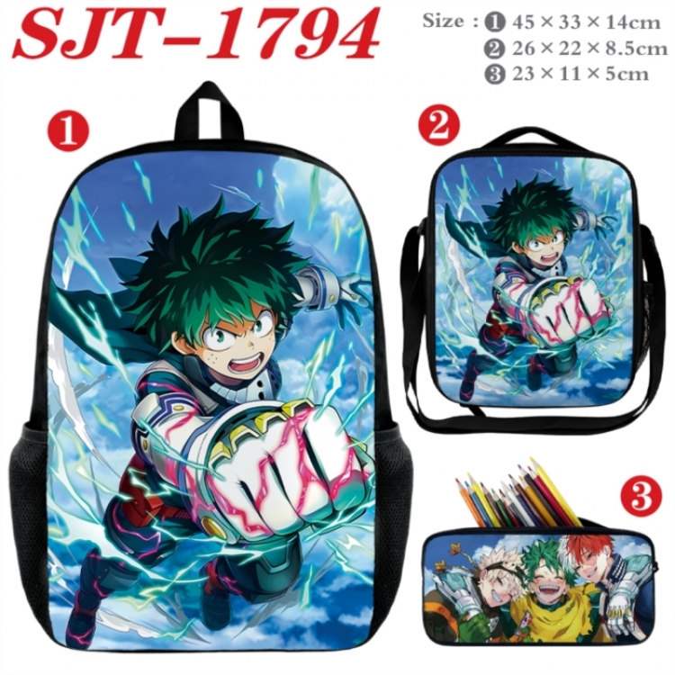 My Hero Academia Anime nylon canvas backpack pencil case crossbody bag three piece set 45x33x14cm