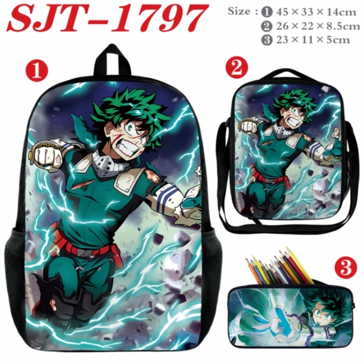 My Hero Academia Anime nylon canvas backpack pencil case crossbody bag three piece set 45x33x14cm