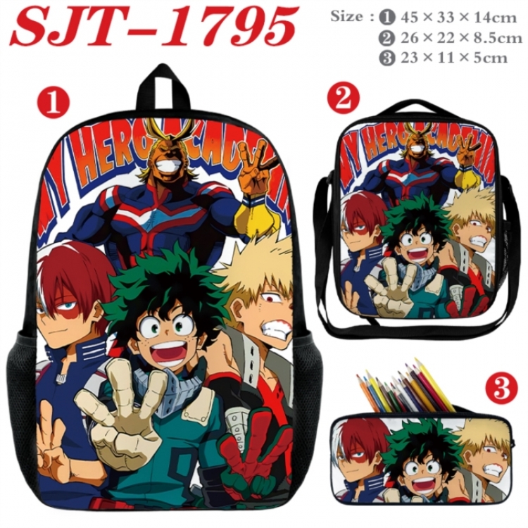 My Hero Academia Anime nylon canvas backpack pencil case crossbody bag three piece set 45x33x14cm