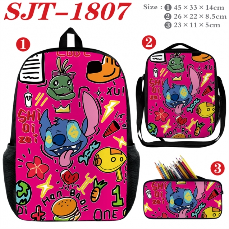 Lilo & Stitch Anime nylon canvas backpack pencil case crossbody bag three piece set 45x33x14cm