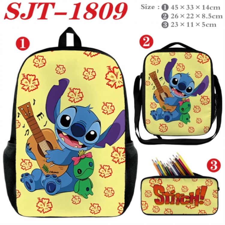 Lilo & Stitch Anime nylon canvas backpack pencil case crossbody bag three piece set 45x33x14cm