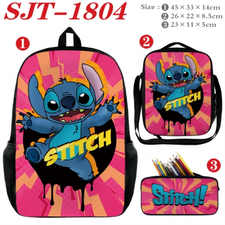 Lilo & Stitch Anime nylon canvas backpack pencil case crossbody bag three piece set 45x33x14cm