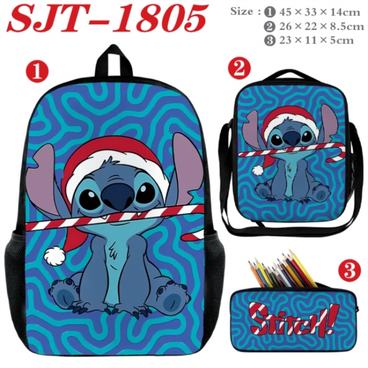 Lilo & Stitch Anime nylon canvas backpack pencil case crossbody bag three piece set 45x33x14cm