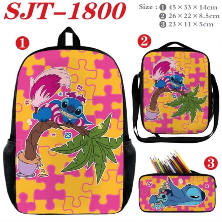 Lilo & Stitch Anime nylon canvas backpack pencil case crossbody bag three piece set 45x33x14cm