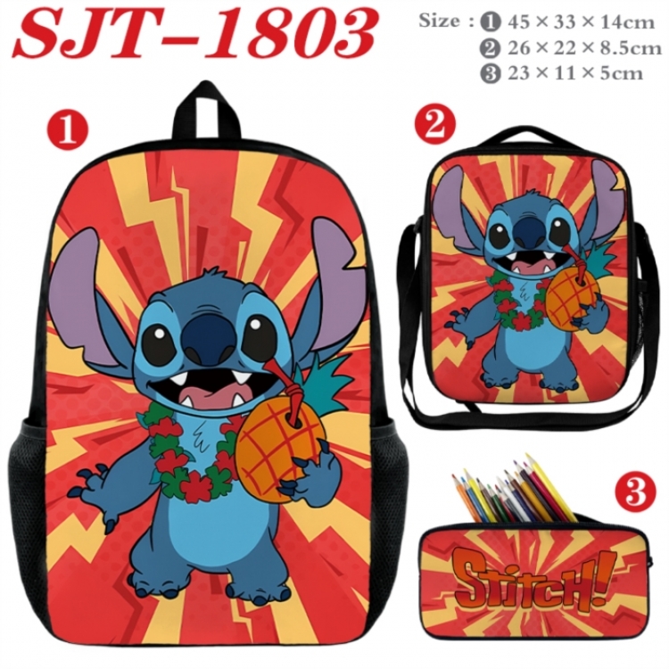 Lilo & Stitch Anime nylon canvas backpack pencil case crossbody bag three piece set 45x33x14cm