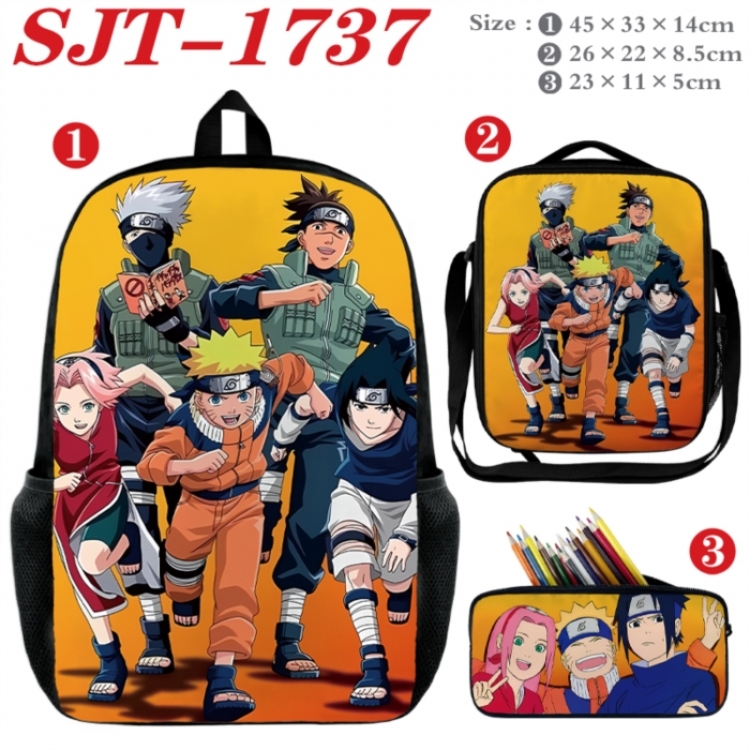 Naruto Anime nylon canvas backpack pencil case crossbody bag three piece set 45x33x14cm