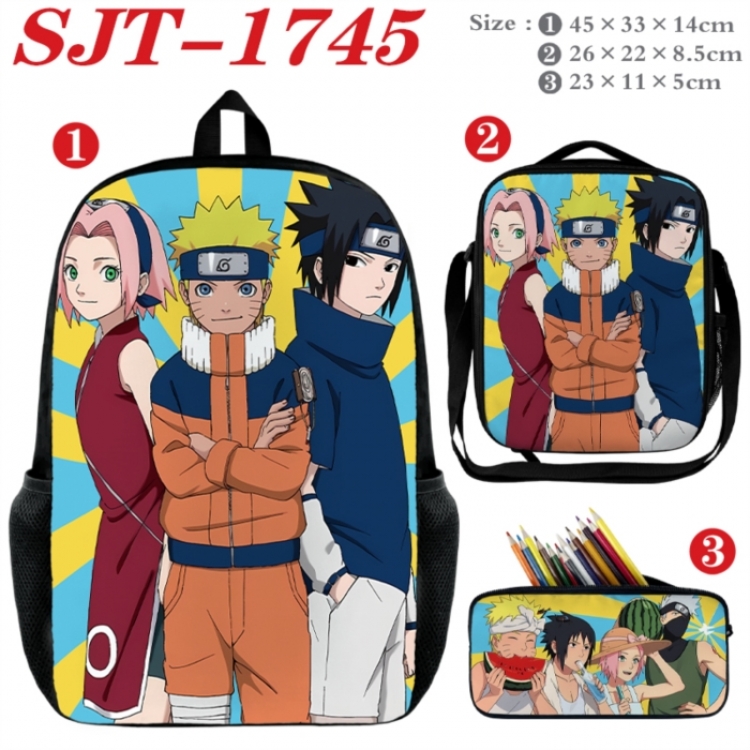 Naruto Anime nylon canvas backpack pencil case crossbody bag three piece set 45x33x14cm