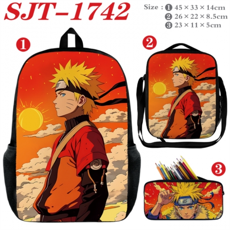 Naruto Anime nylon canvas backpack pencil case crossbody bag three piece set 45x33x14cm
