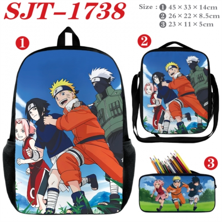 Naruto Anime nylon canvas backpack pencil case crossbody bag three piece set 45x33x14cm