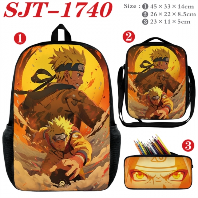 Naruto Anime nylon canvas backpack pencil case crossbody bag three piece set 45x33x14cm