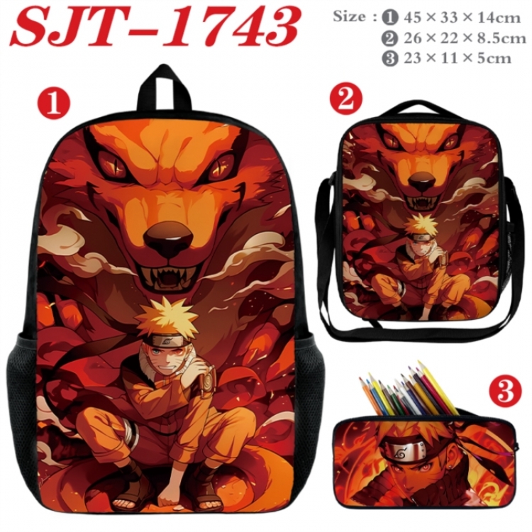 Naruto Anime nylon canvas backpack pencil case crossbody bag three piece set 45x33x14cm