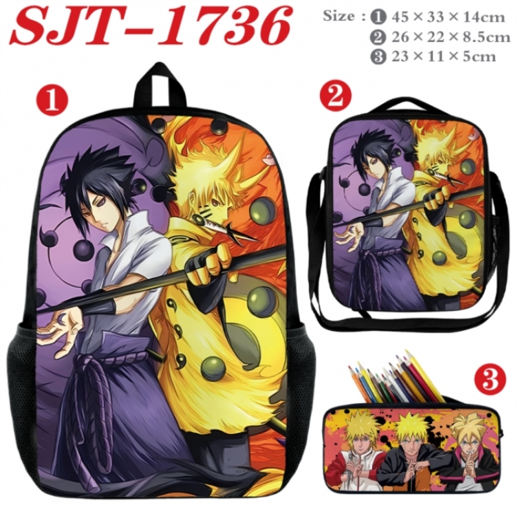 Naruto Anime nylon canvas backpack pencil case crossbody bag three piece set 45x33x14cm
