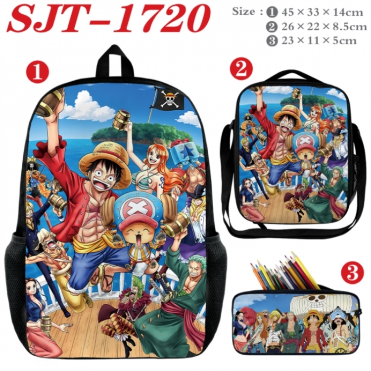 One Piece Anime nylon canvas backpack pencil case crossbody bag three piece set 45x33x14cm