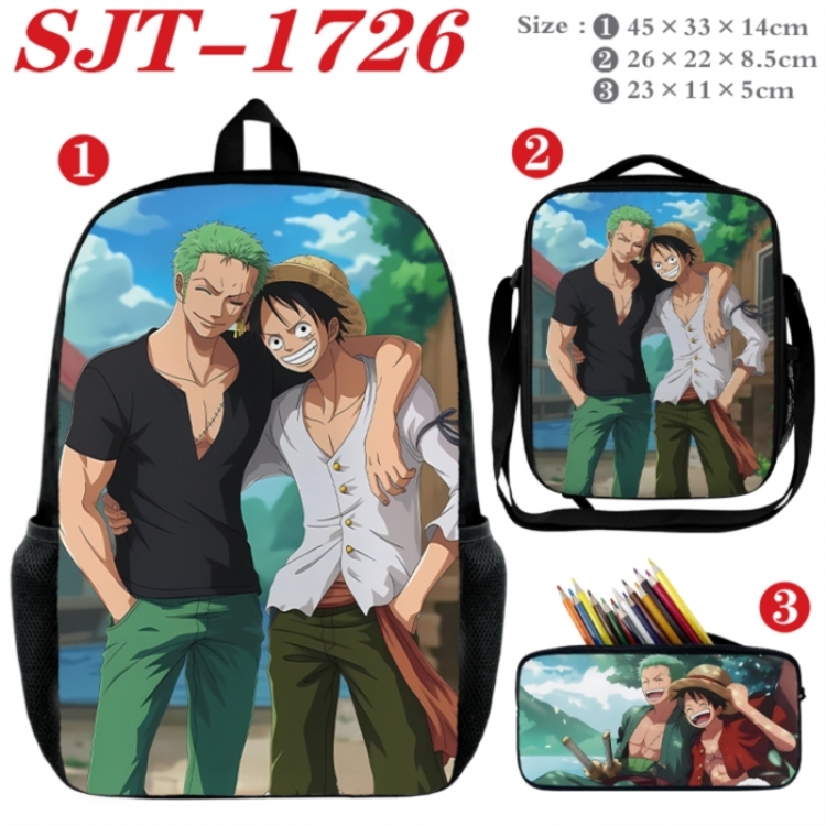 One Piece Anime nylon canvas backpack pencil case crossbody bag three piece set 45x33x14cm