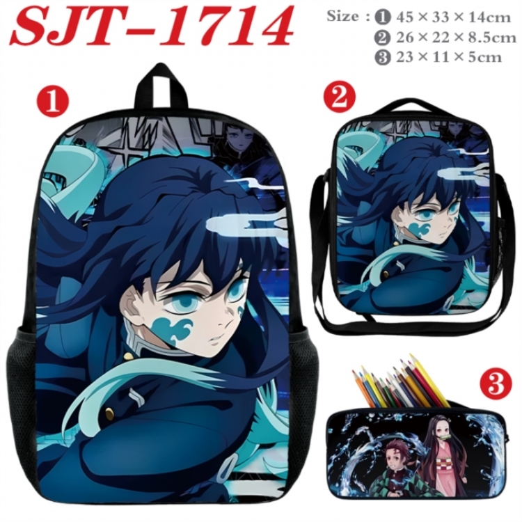 Demon Slayer Kimets Anime nylon canvas backpack pencil case crossbody bag three piece set 45x33x14cm